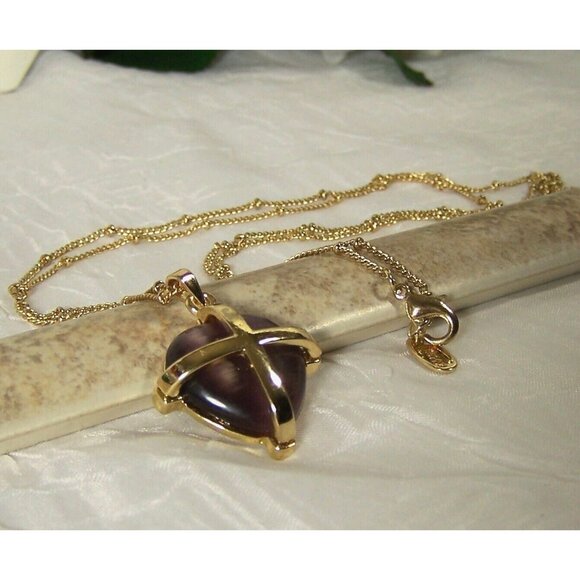 Alexa's Angels Purple Cat's Eye 18k Gold Plated 30" Chain Necklace - Picture 2 of 7